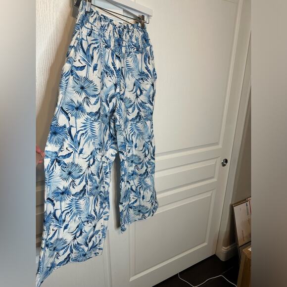 NWOT Tahari linen viscose Blue and White Wide Leg Pants sz M - Picture 2 of 2